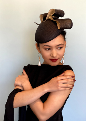 Designer hat Black and Gold Beret by Louise Macdonald Milliner (Melbourne, Australia)