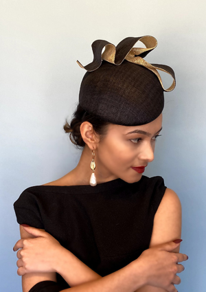 Designer hat Black and Gold Beret by Louise Macdonald Milliner (Melbourne, Australia)