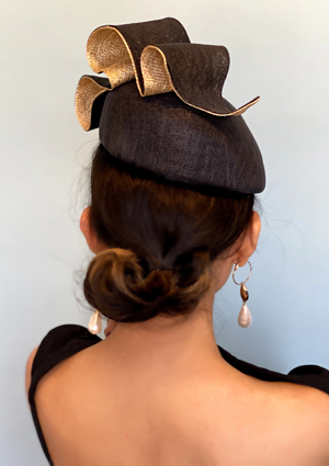 Designer hat Black and Gold Beret by Louise Macdonald Milliner (Melbourne, Australia)