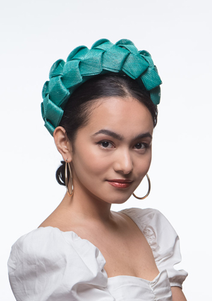 Designer hat Carmen Headband in Teal by Louise Macdonald Milliner (Melbourne, Australia)