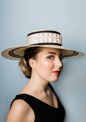 Designer hat Natural and Black Boater by Louise Macdonald Milliner (Melbourne, Australia)