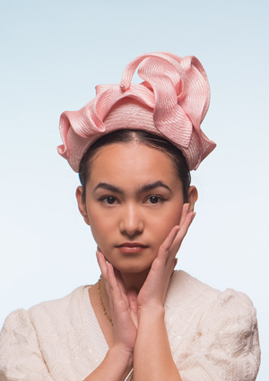 Designer hat Pink Leda Halo (view 3) by Louise Macdonald Milliner (Melbourne, Australia)