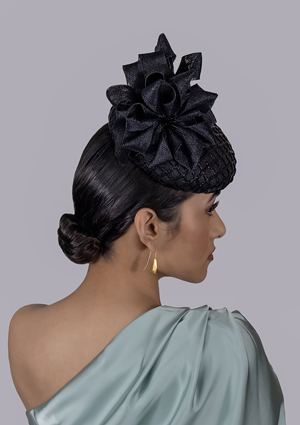 Designer hat Black Astra by Louise Macdonald Milliner (Melbourne, Australia)