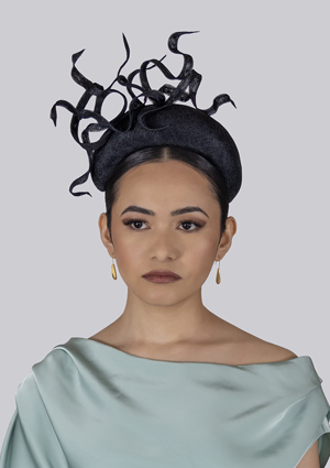 Designer hat Ebony Whirl by Louise Macdonald Milliner (Melbourne, Australia)