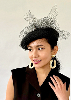 Designer hat Emily Beret in Black by Louise Macdonald Milliner (Melbourne, Australia)