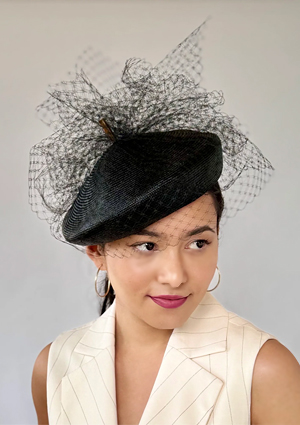 Designer hat Emily Beret in Black by Louise Macdonald Milliner (Melbourne, Australia)