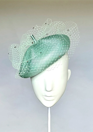 Designer hat Emily Beret in Mint by Louise Macdonald Milliner (Melbourne, Australia)