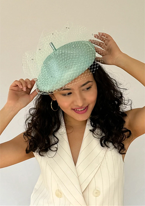 Designer hat Emily Beret in Mint by Louise Macdonald Milliner (Melbourne, Australia)