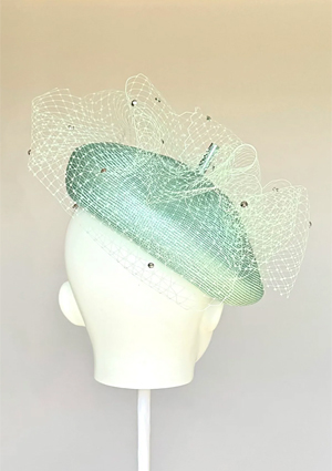 Designer hat Emily Beret in Mint by Louise Macdonald Milliner (Melbourne, Australia)