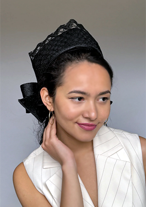 Designer hat Jet Pillbox by Louise Macdonald Milliner (Melbourne, Australia)