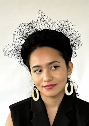 Designer hat Miranda Ribbon Halo with Veiling by Louise Macdonald Milliner (Melbourne, Australia)