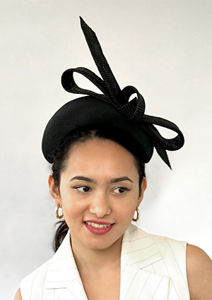 Designer hat Onyx Bow by Louise Macdonald Milliner (Melbourne, Australia)