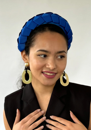 Designer hat Ribbon Halo in Cobalt Blue by Louise Macdonald Milliner (Melbourne, Australia)