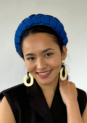 Designer hat Ribbon Halo in Cobalt Blue by Louise Macdonald Milliner (Melbourne, Australia)