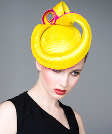 Designer hat Yellow Buntal Beret by Louise Macdonald Milliner (Melbourne, Australia)