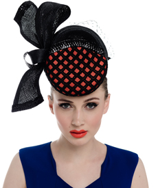 Designer hat Orange and Black Felicitie Headpiece by Louise Macdonald Milliner (Melbourne, Australia)