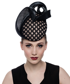 Designer hat Mahe Headpiece Taupe and Black by Louise Macdonald Milliner (Melbourne, Australia)