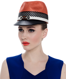 Designer hat Orange Polo Cap by Louise Macdonald Milliner (Melbourne, Australia)