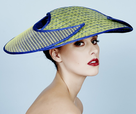 Designer hat Isobel in Cobalt and Lime by Louise Macdonald Milliner (Melbourne, Australia)