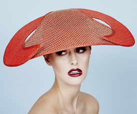 Designer hat Isobel in Red and Gold by Louise Macdonald Milliner (Melbourne, Australia)