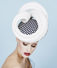 Designer hat Masonaba in White and Navy by Louise Macdonald Milliner (Melbourne, Australia)