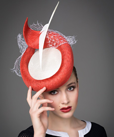 Louise Macdonald Milliner's 2014 collection for Hugo Boss (Melbourne, Australia) - designer hat Orange and White Elodie Headpiece