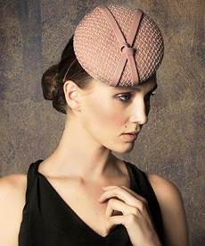 Louise Macdonald Milliner's 2014 collection for Hugo Boss (Melbourne, Australia) - designer hat Peach Isabelle Headpiece with Leather Trim