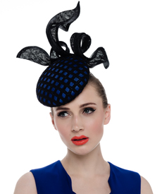 Louise Macdonald Milliner's 2015 Hugo Boss (Melbourne, Australia) - designer hat Praslin Headpiece in Royal and Black