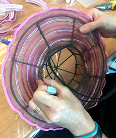 Learning how to use the thimble, an essential item of millinery equipment! (January 2017)