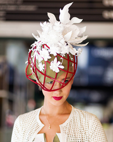 Louise's entry for the Oaks Day 2014 professional millinery competition was worn by Morgane Hunt (with make up by Maren Holm). The Victorian Racing Club chose the model, among millinery award contestants, to feature in the Spring Racing Carnival 2015 advertising campaign. Watch out for Morgane wearing Louise Macdonald Millinery on your TV screens later in the year! The outfit was also featured in The Wall Street Journal, clicked by Jo Stevens